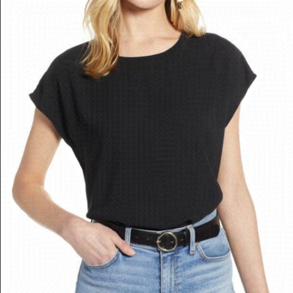 Halogen Cap Sleeve Blouse In Black NWOT XL